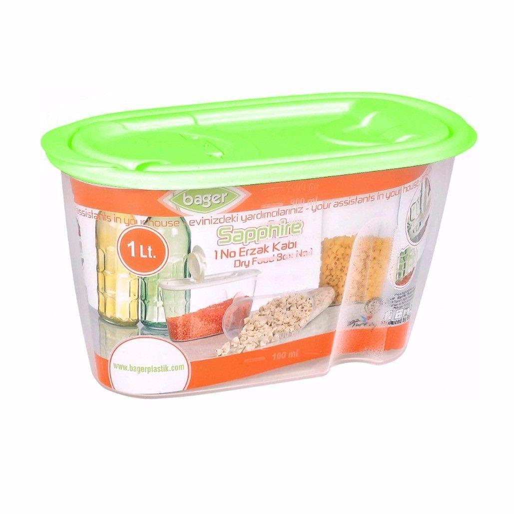 Plastic Dried Food Grains Pantry Storage Container With Pourer Lid 1L Assorted Colours Bg283 /