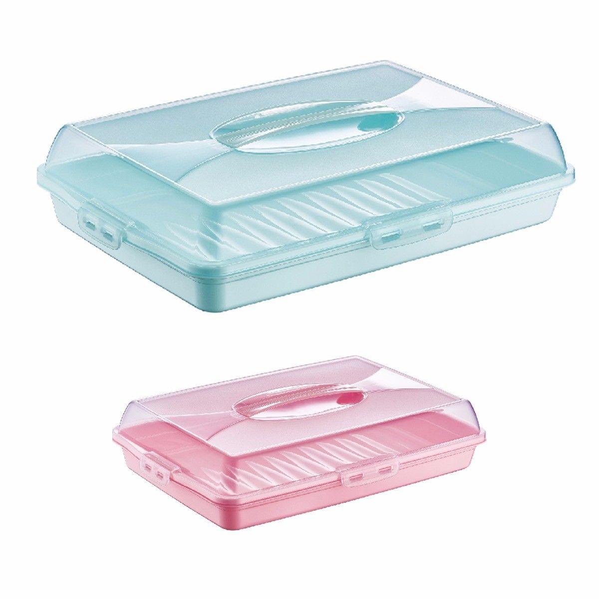 Plastic Cake Pastry Party Brownie Tray Storage Carry Box With Cover 45 X 30 X 10 Cm Assorted Colours