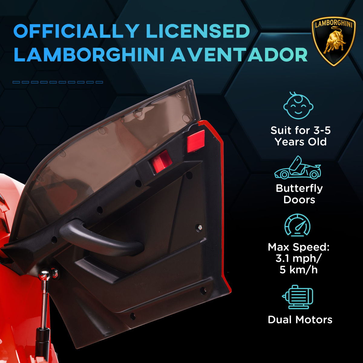 Lamborghini Aventador Licensed 12V Kids Electric Ride On Car - Red