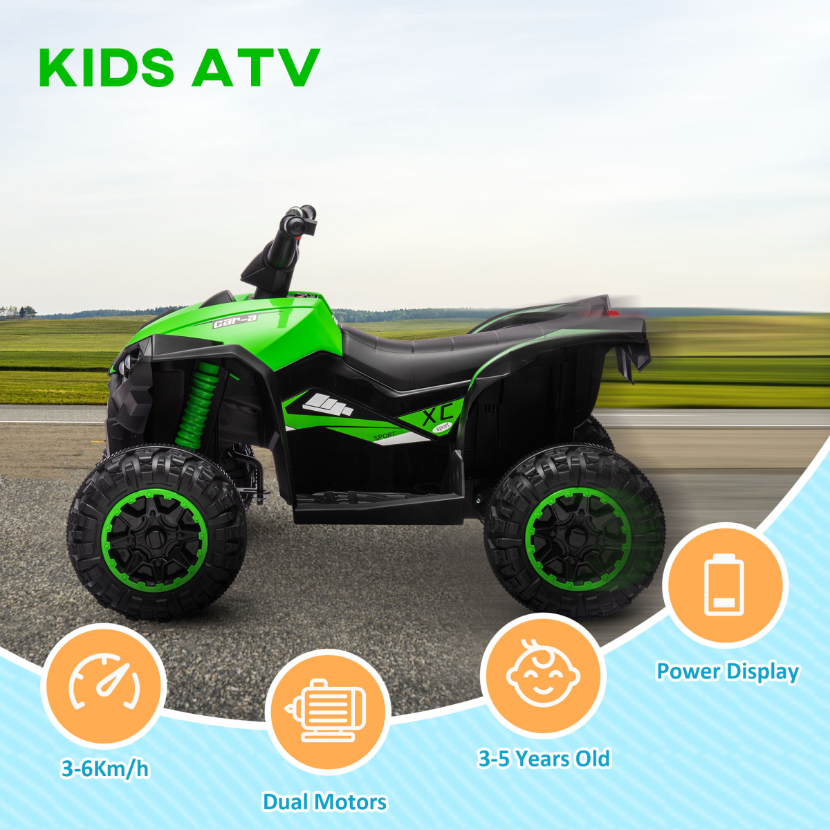 12V Electric Quad Bike for Kids Ride On Car ATV Toy for 3-5 Years Green