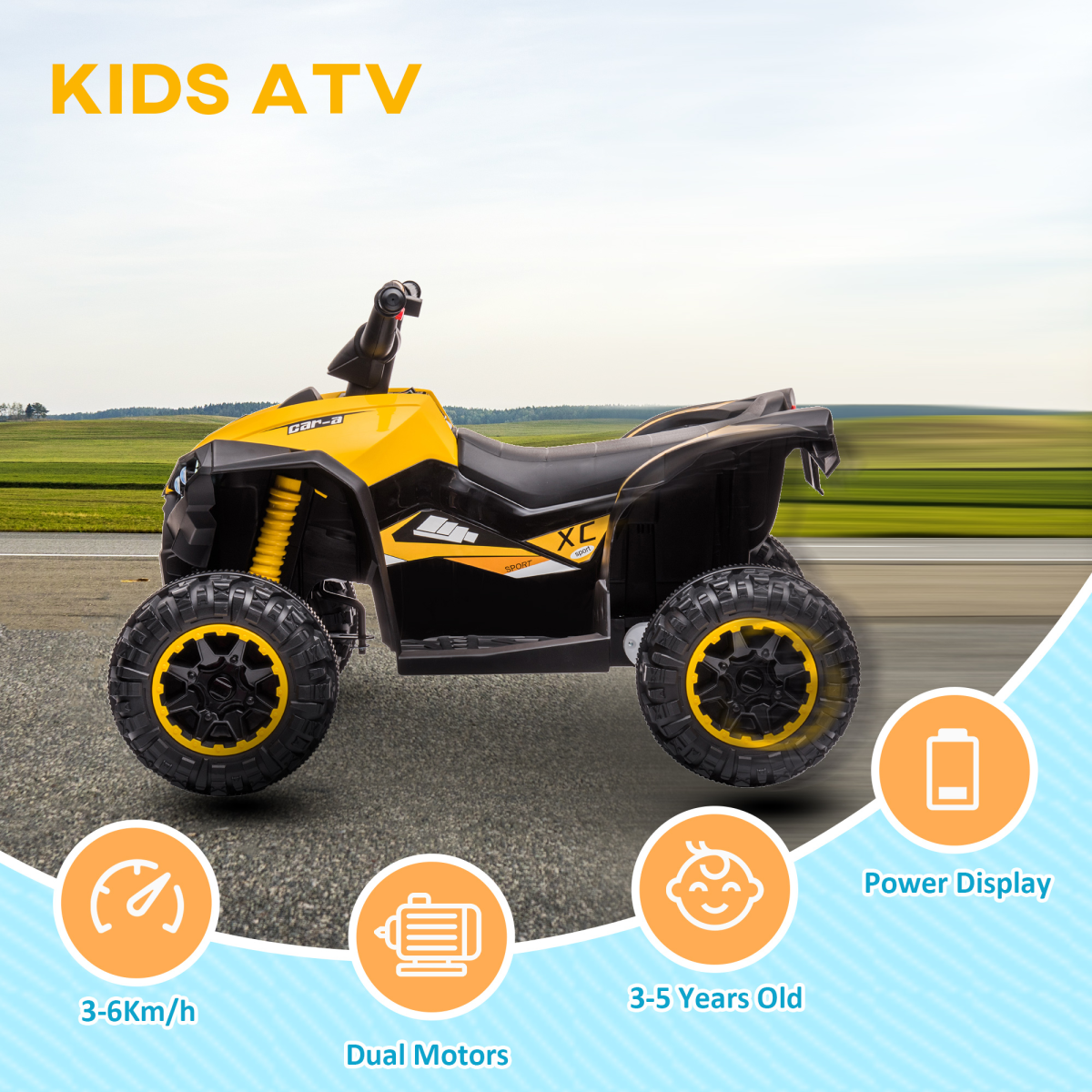12V Electric Quad Bikes for Kids Ride On Car ATV Toy for 3-5 Years