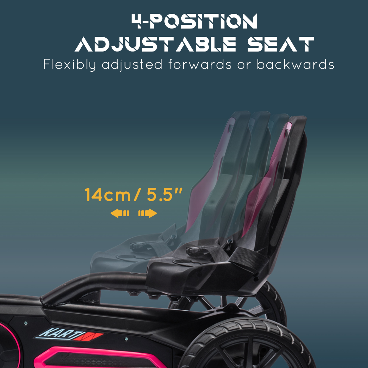 Kids Pedal Go Kart with Adjustable Seat, Handbrake - Pink