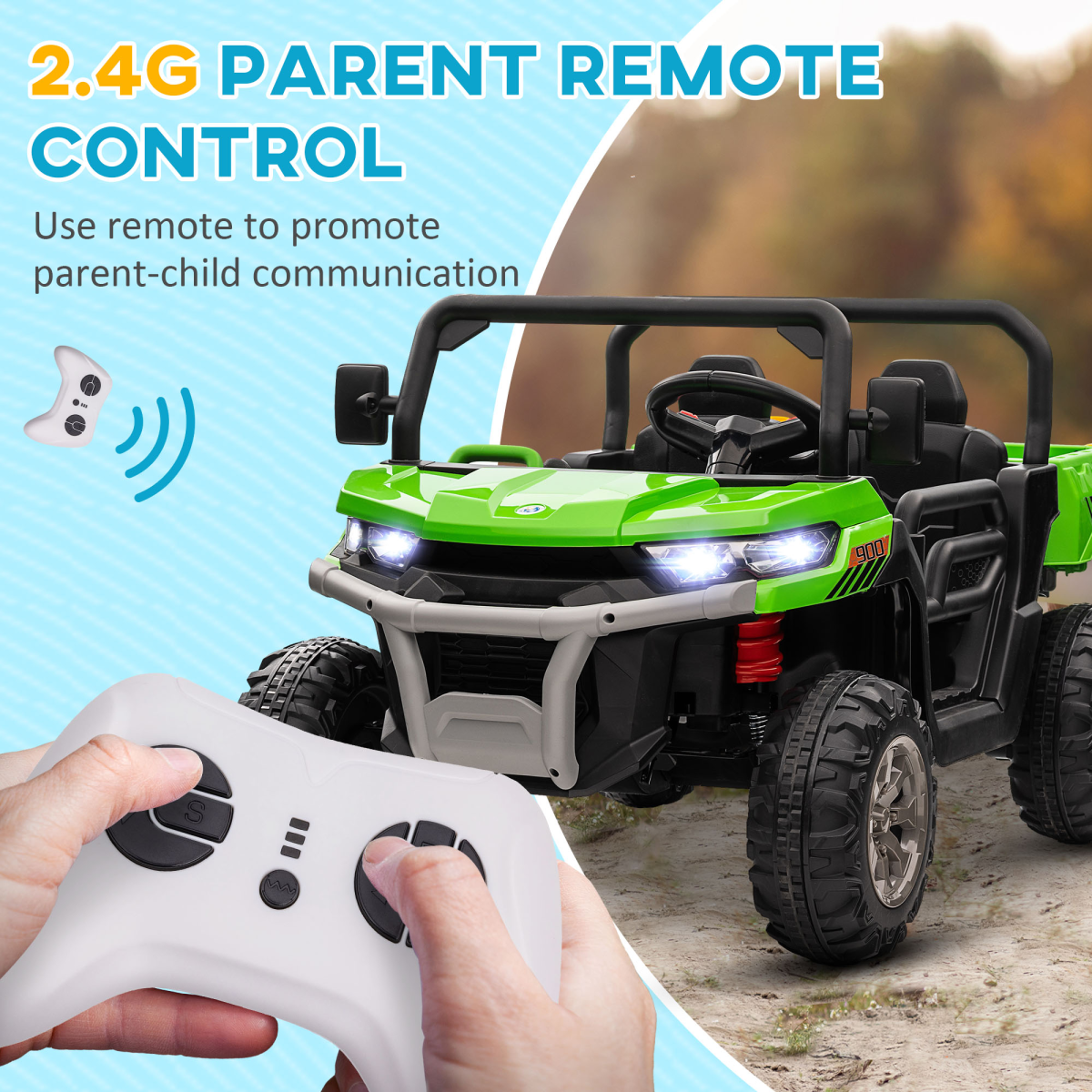 Two-Seater Kids Electric Ride-On Car w/ Electric Bucket - Green