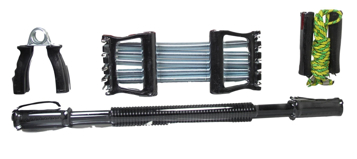 Traininggym E x ercise Workout Set Of 4 Handgrips Jump Rope Chest E x pander Power Twister 5224 A W25 (Parcel Rate)