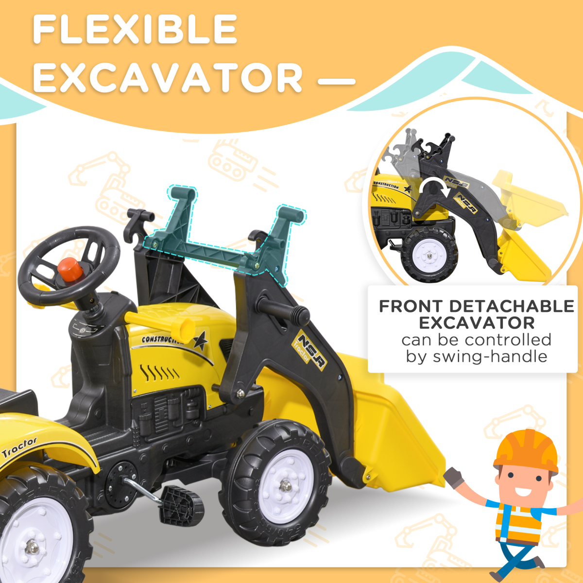 Kids Pedal Go Kart Ride on Excavator Wheels Tyres Kids Children -Yellow