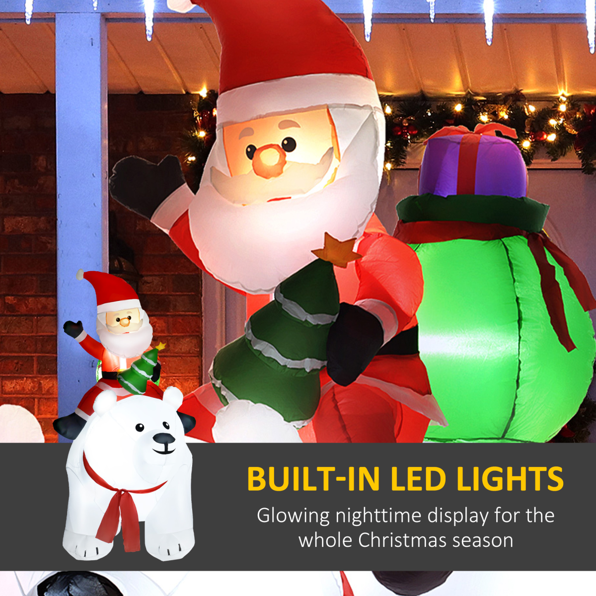 Christmas Inflatable Santa Claus with Polar Bear for Garden 6.6FT