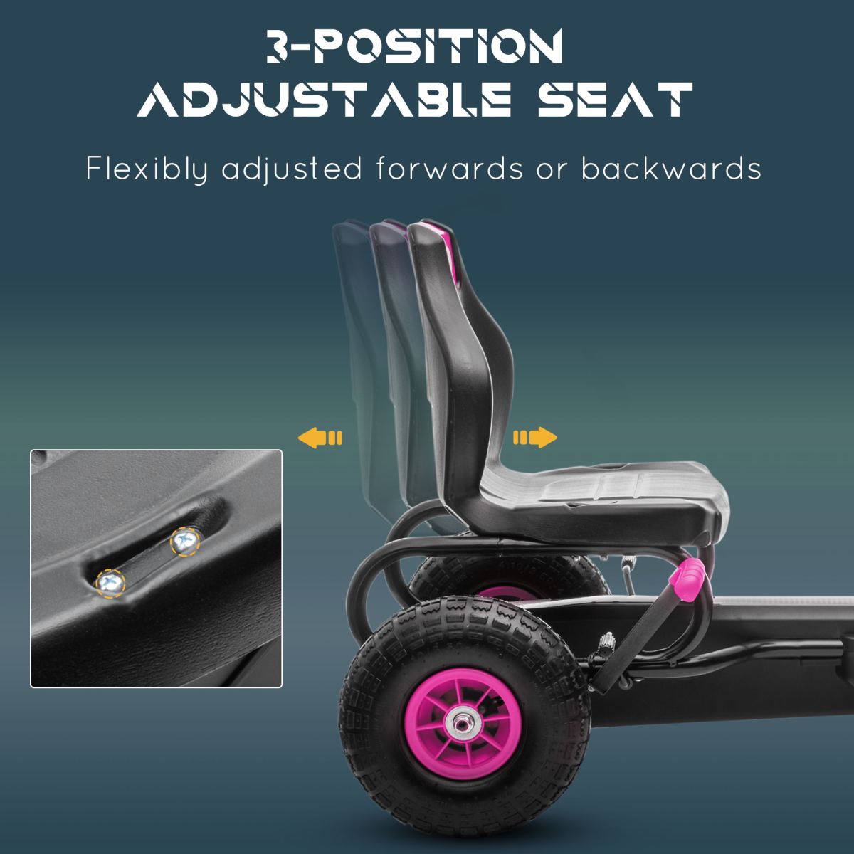Kids Pedal Go Kart w/ Adjustable Seat, Rubber Wheels, Brake - Pink