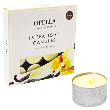 16 Opella Tealight Candles 8 Hour Long Burn Vanilla (10/60) CDFRV