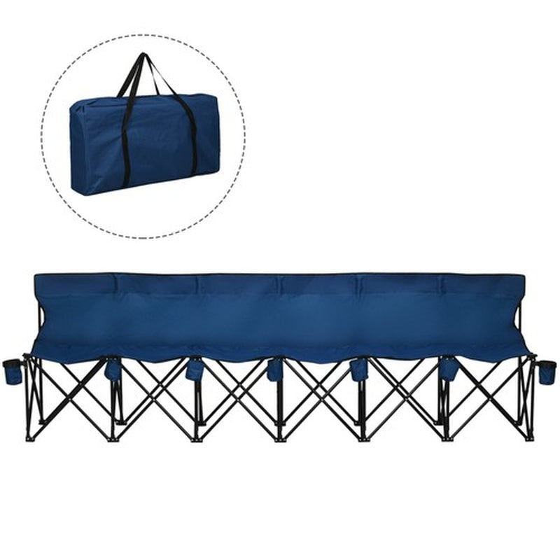 6 Seater Folding Bench Outdoor Garden Camping Sports Seats with Cup Holder