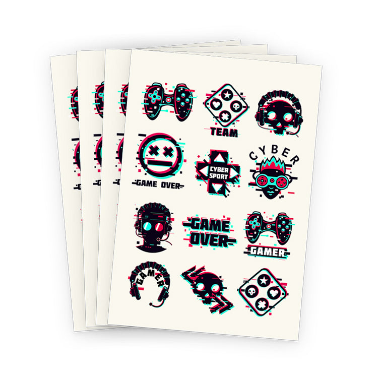 Gamer Tattoo Sheets x 4 (48 Tattoos)