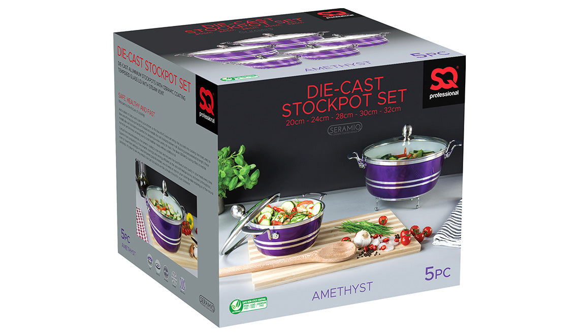 Sq Professional Metallic Die Cast Stockpot Set Of 5 Amethyst