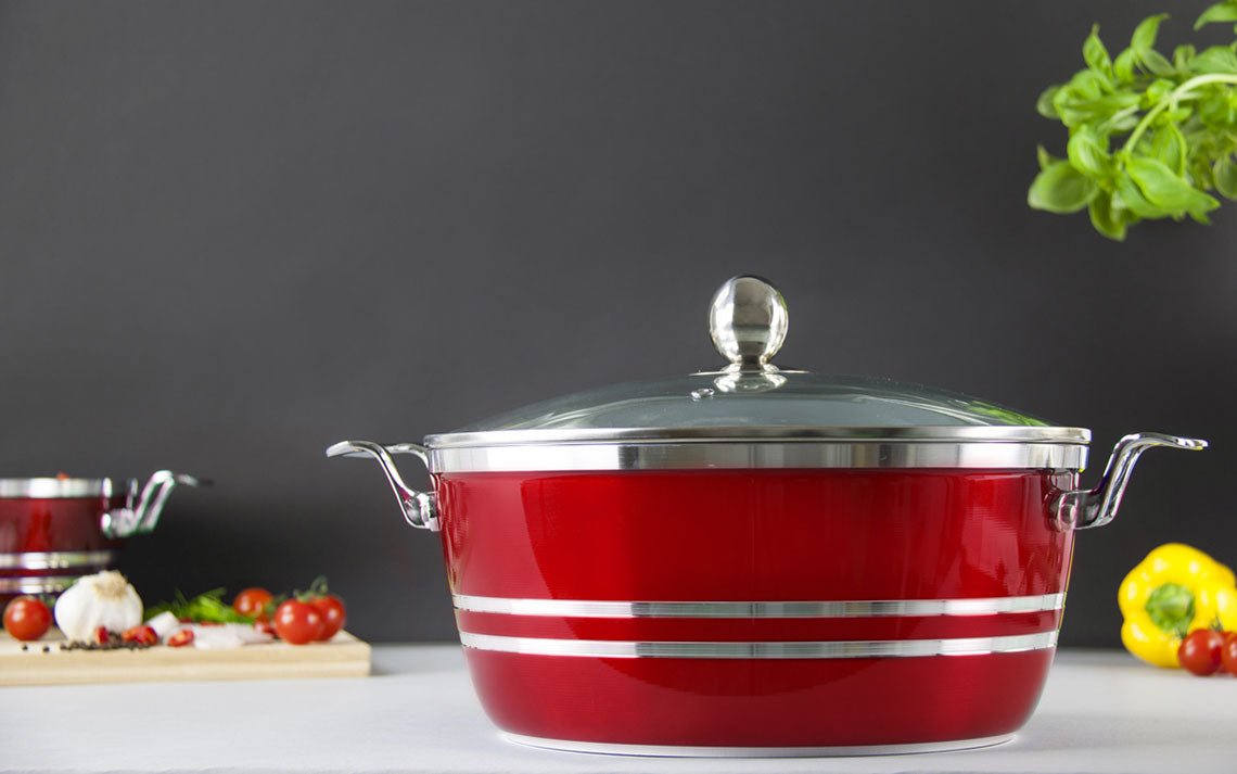 Sq Professional Metallic Die Cast Stockpot Set Of 5 Ruby