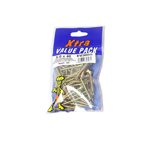 5.0 x 40 Pozi c/sk Chipboard Screws Diy Xtra Value 3065