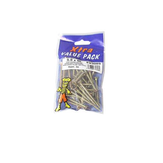 5.0 x 60 Pozi c/sk Chipboard Screws Xtra Value Diy 3089