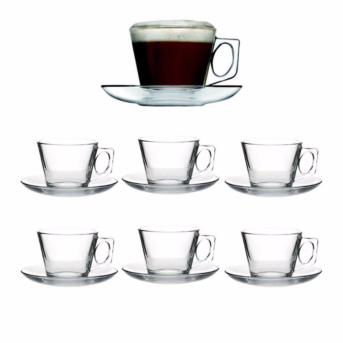 Pb Vela Glass Espresso Coffee Cups With Saucers 80Ml Set Of 12