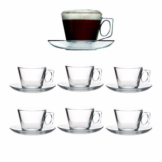 Pb Vela Glass Espresso Coffee Cups With Saucers 80Ml Set Of 12