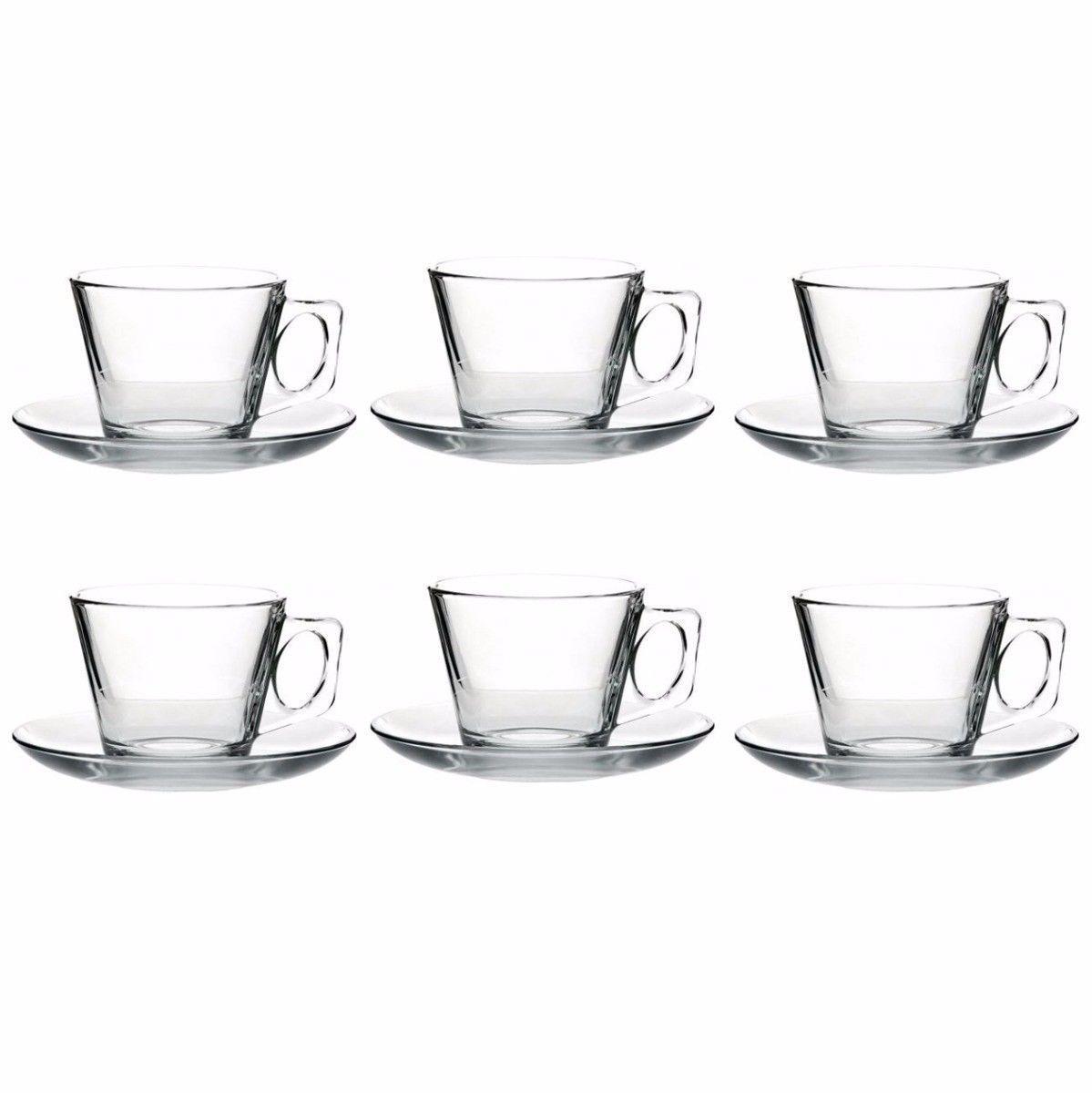 Pb Vela Glass Espresso Coffee Cups With Saucers 80Ml Set Of 12