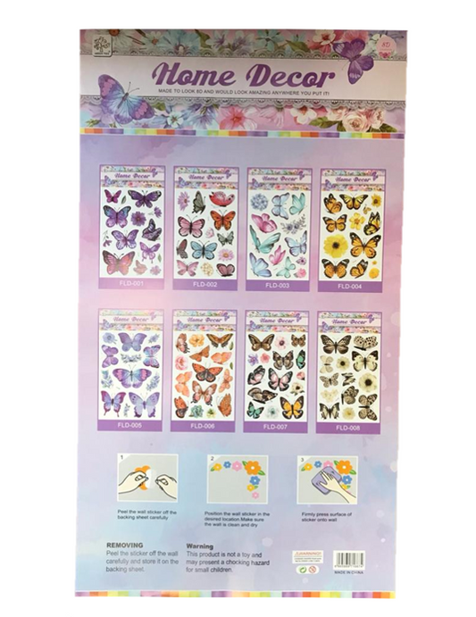 Room Decor 3D Effect Wall Stickers Butterfly Design 62 x 35 cm Assorted Designs and Colours 5091