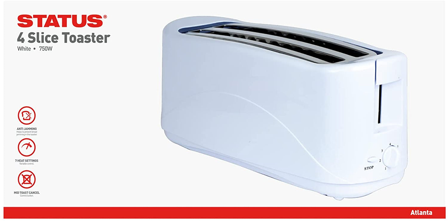 Status Atlanta 4 Slice Kitchen Toaster White 4SLWHTATLANTAX4