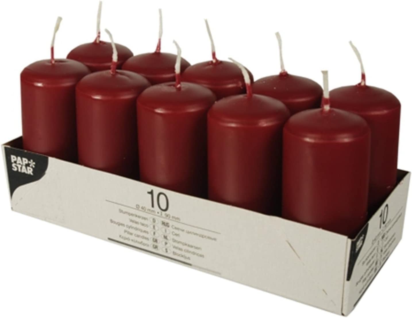 Pillar Candles 40 x 90mm Pack of 10 Burgundy 17914