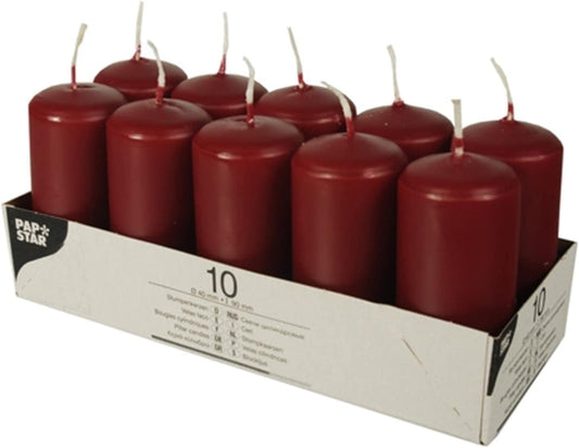 Pillar Candles 9cm Pack Of 10 - Burgundy