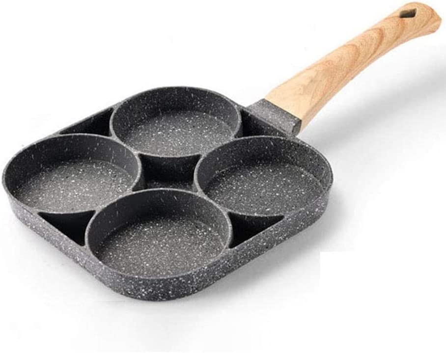 Metal Round Egg Frying Pan Square 4 Eggs Wooden Handle 7032 A