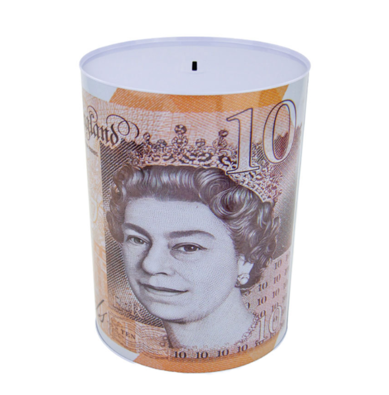 Large Coin Money Tin Piggy Bank Savings Bo x –, Assorted Royal Designs