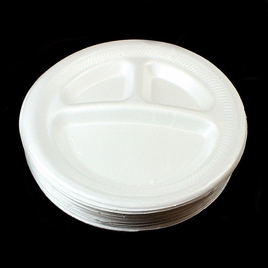 Pack Of 15 White Insulated Party Plates With 3 Sections 7080