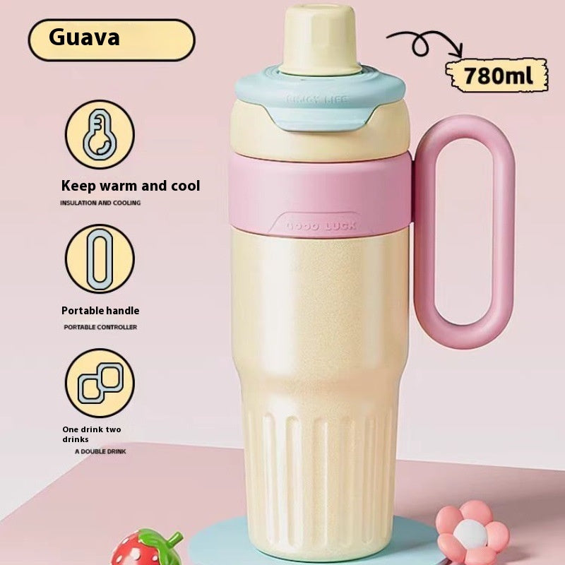 780ml Gradient Double Drink Thermal Cup Stainless Steel With Lid Coffee Cup Thermos Large Capacity Straw Cup