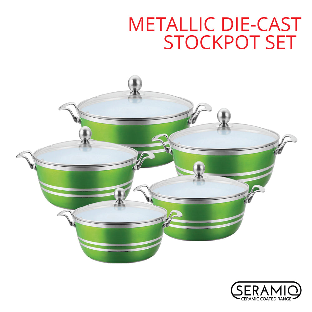 SQ Professional Metallic Die Cast Stockpot Set of 5 Emerald 5347 A