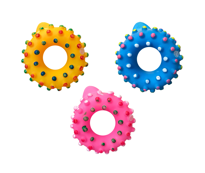 Pet Dog Toy Squeaky Donut Ring 8 x 3.5 cm Assorted Designs and Colours 5366
