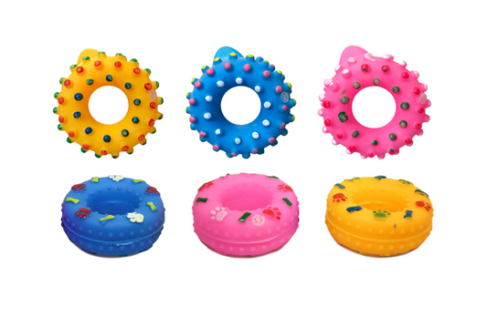 Pet Dog Toy Squeaky Donut Ring Assorted Designs And Colours