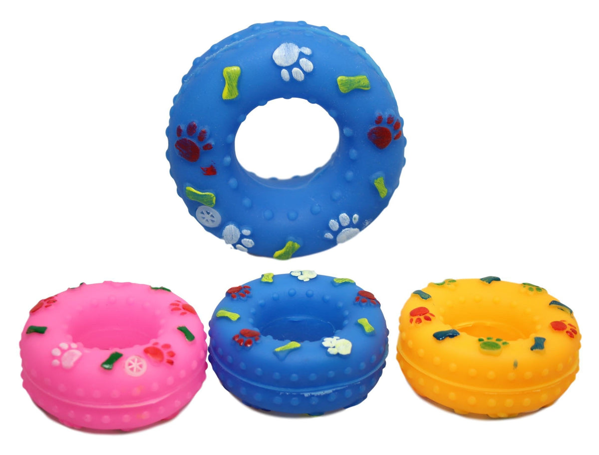 Pet Dog Toy Squeaky Donut Ring Assorted Designs And Colours