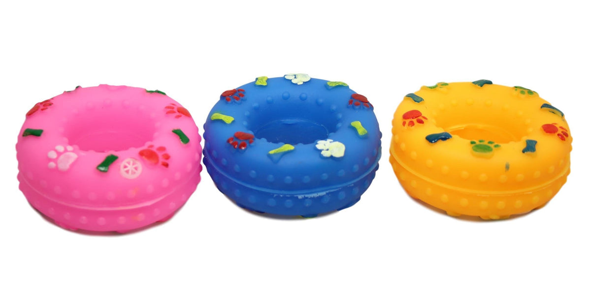 Pet Dog Toy Squeaky Donut Ring Assorted Designs And Colours