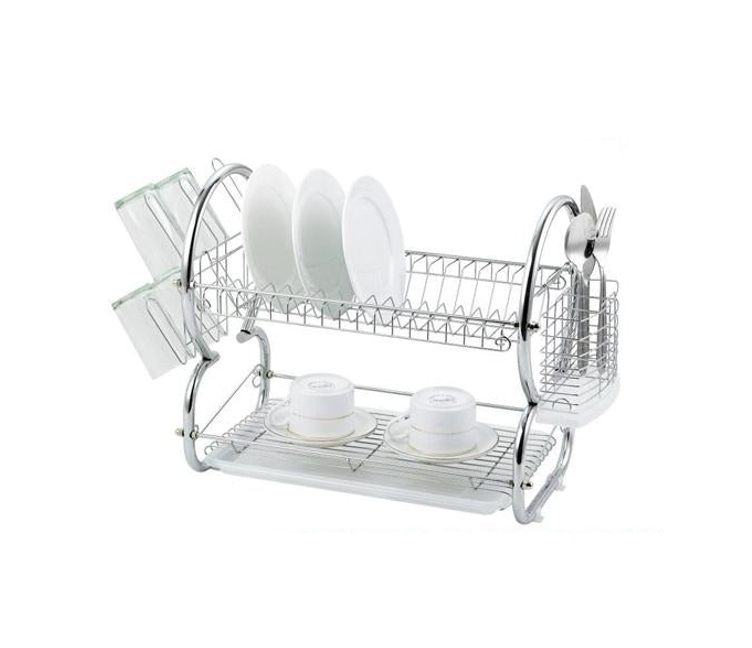 Dish Drainer Cutlery Rack 2 Tier with Drip Tray Chrome DL9403