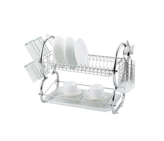 Dish Drainer Cutlery Rack 2 Tier with Drip Tray Chrome DL9403