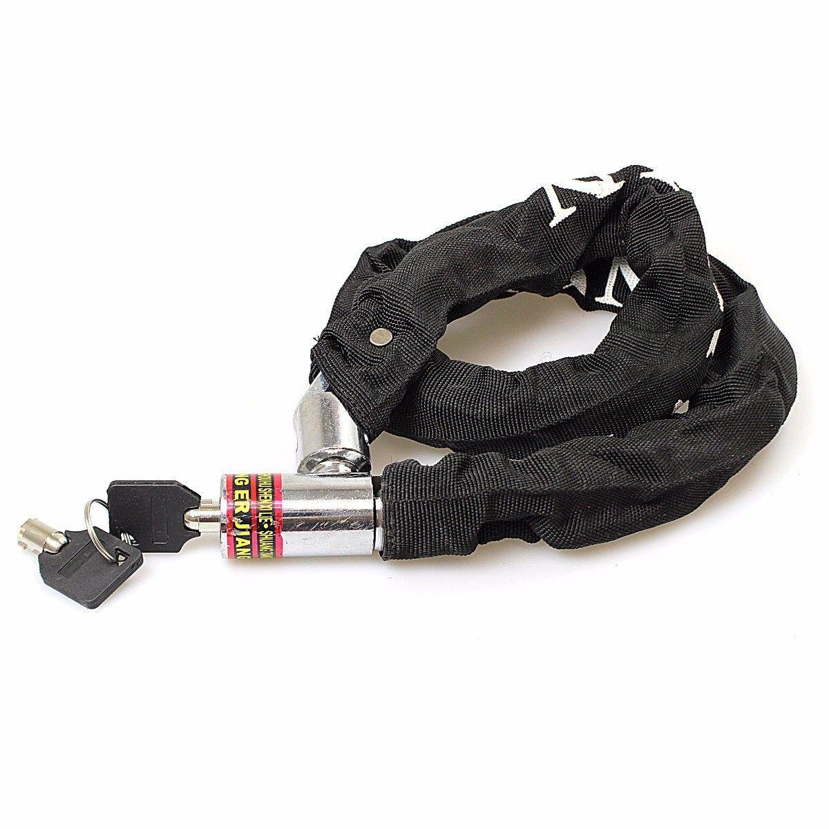 Classic Black Bicycle Chain Lock With Keys Outdoors