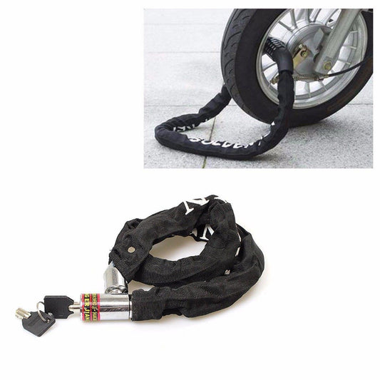Classic Black Bicycle Chain Lock With Keys Outdoors 0685