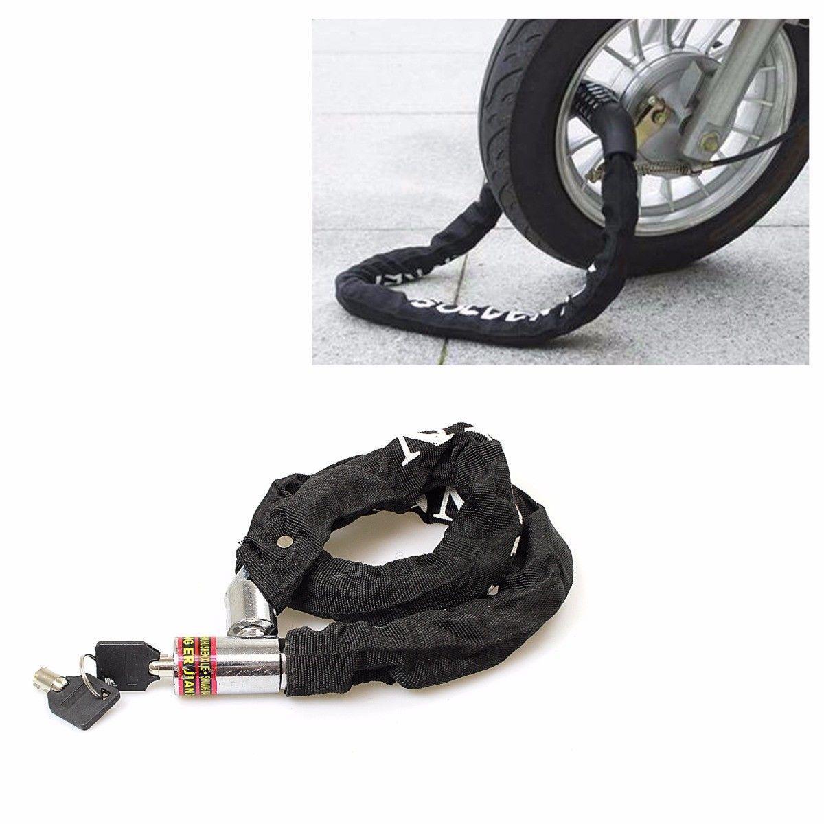Classic Black Bicycle Chain Lock With Keys Outdoors