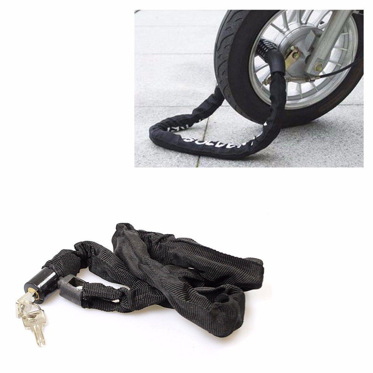 Classic Black Bicycle Chain Lock With Keys Outdoors