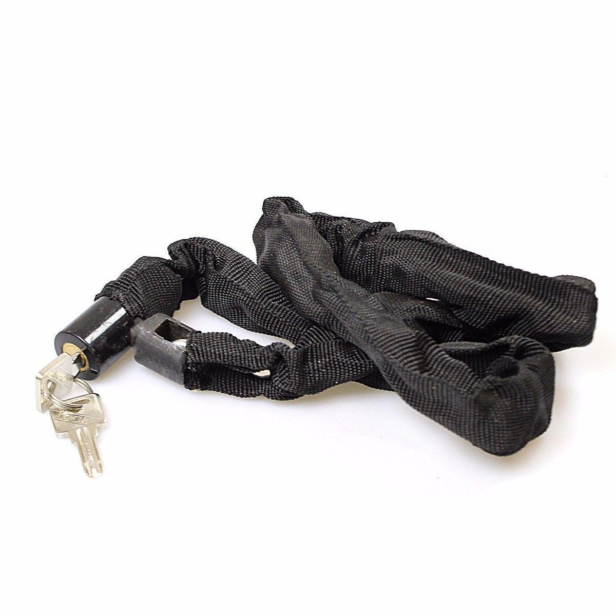 Classic Black Bicycle Chain Lock With Keys Outdoors