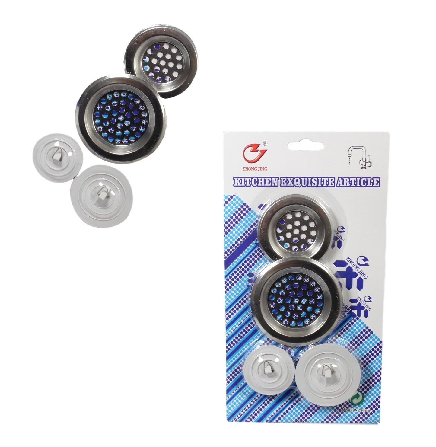 Household Sink Bathroom Kitchen Drainer Set Plug and Strain 4 Sizes 4 Pack 5480