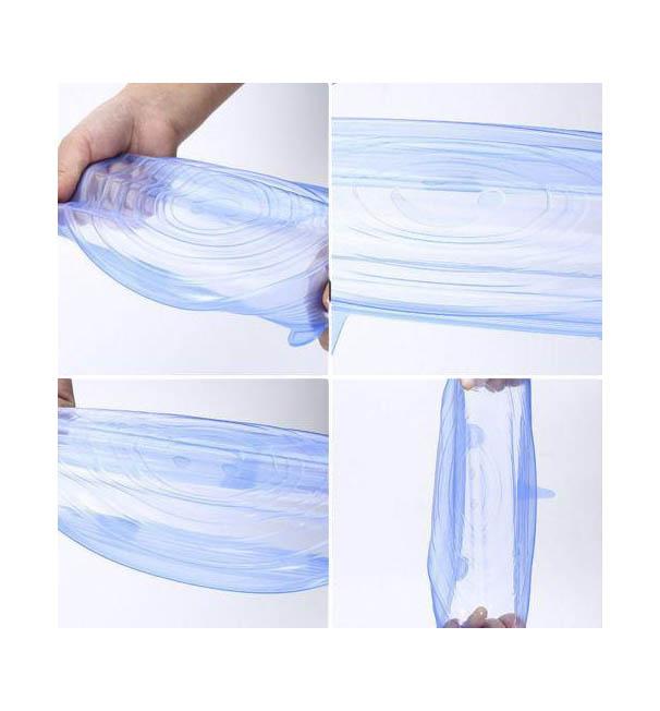 Microwave Safe Silicone Stretch Lids Flexible Bowl Covers 6-Piece Transparent Blue 5536
