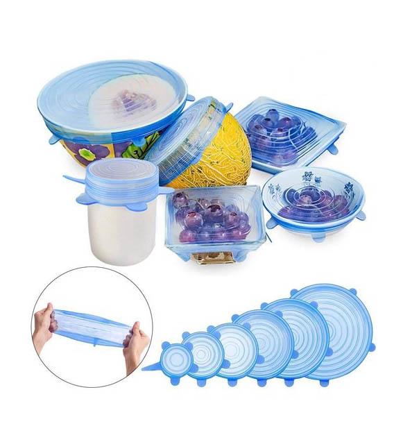 Microwave Safe Silicone Stretch Lids Flexible Bowl Covers 6-Piece Transparent Blue 5536