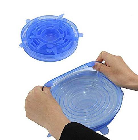 Microwave Safe Silicone Stretch Lids Flexible Bowl Covers 6-Piece Transparent Blue 5536