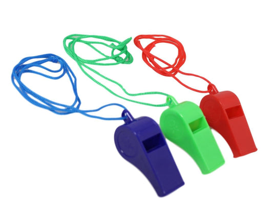 Plastic Whistles with Neck Cord Pack of 3 Assorted Colours 5564 A