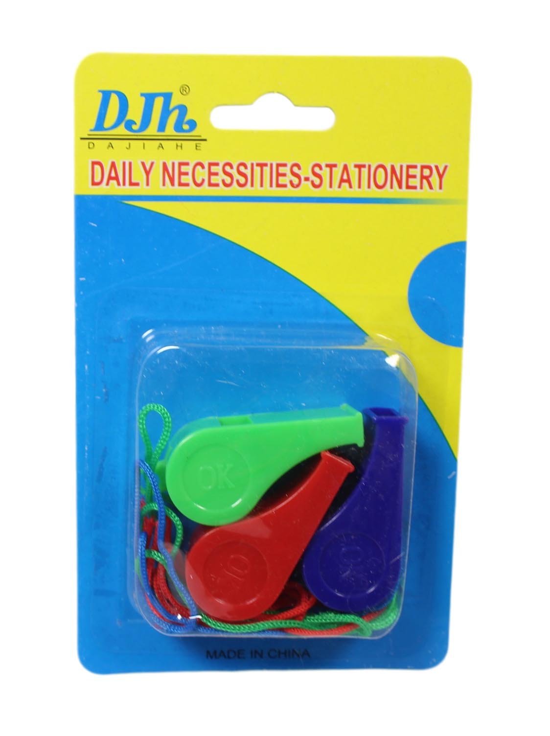 Plastic Whistles with Neck Cord Pack of 3 Assorted Colours 5564 A