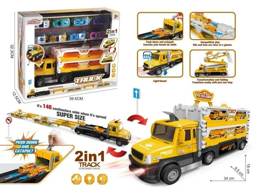 2 In 1 Engineering Container Truck With Construction Vehicles, 140Cm Spread Size