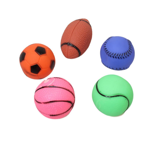 Assorted Sport Balls Set Plastic Squeak Teething Cat Dog Toys 5 Pack Assorted Colours 5578