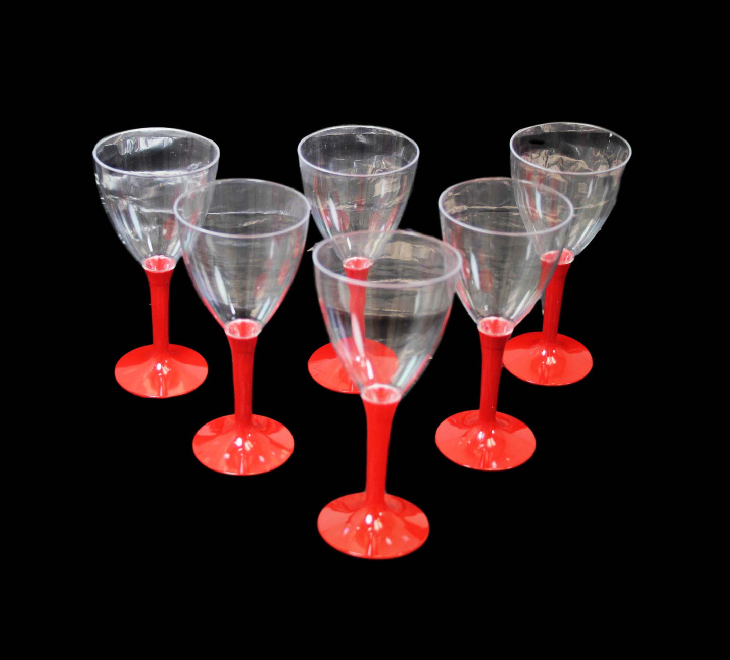 Plastic Wine Glasses with Red Stem Handle 15 x 7 cm THL9562